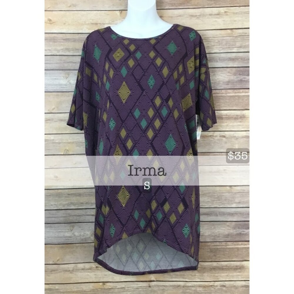 NWT Lularoe Irma Tunic Size S purple diamond argyle Hi Lo Shirt Top NEW LLR